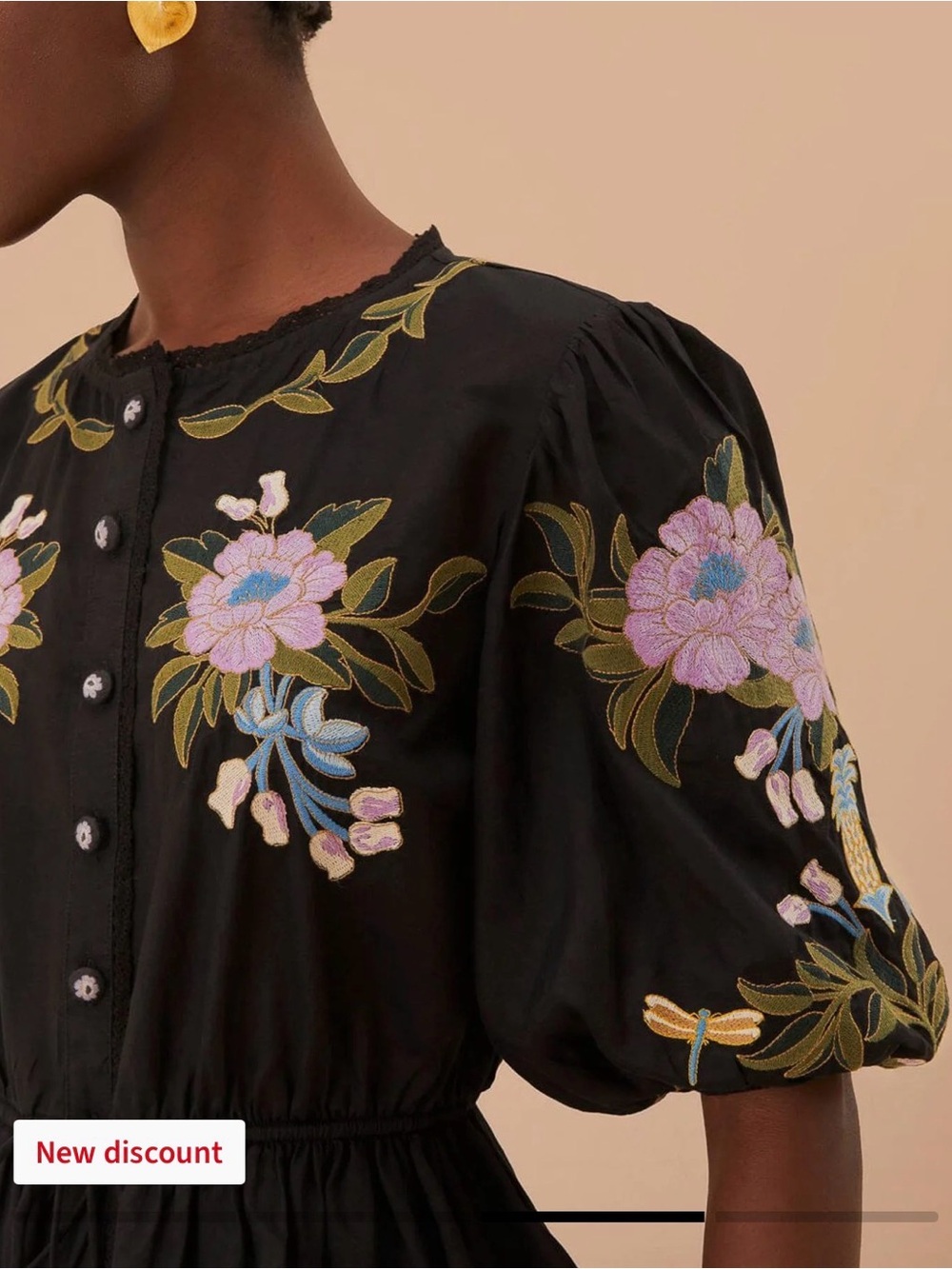 FARM Rio Black Jacket with Lavender Floral Embroidery